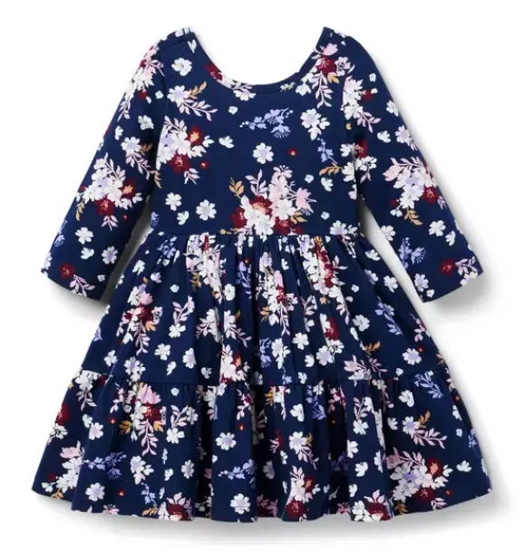 Janie and Jack Dresses-The Everyday 3/4 Sleeve Dress merchant marine floral