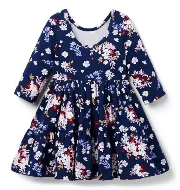Janie and Jack Dresses-The Everyday 3/4 Sleeve Dress merchant marine floral