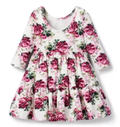 Janie and Jack Dresses-The Everyday 3/4 Sleeve Dress ivory floral