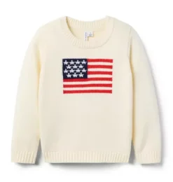 Janie and Jack Sweaters & Sweatshirts|Sweaters & Sweatshirts-The Flag Sweater jet ivory