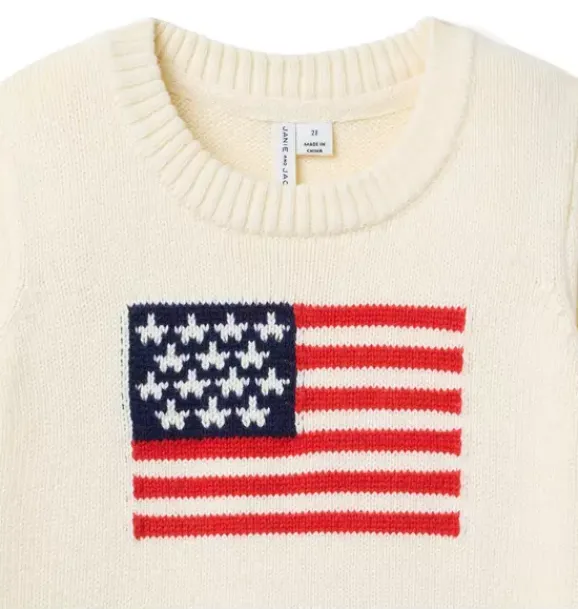 Janie and Jack Sweaters & Sweatshirts|Sweaters & Sweatshirts-The Flag Sweater jet ivory