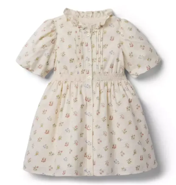 Janie and Jack Dresses-The Flower Pintuck Dress seashell ecru floral