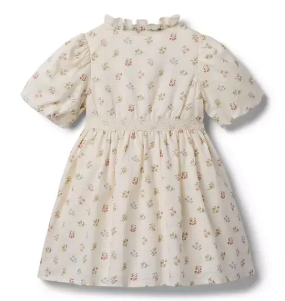 Janie and Jack Dresses-The Flower Pintuck Dress seashell ecru floral