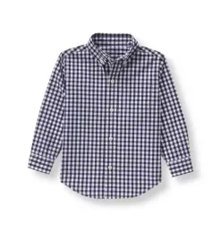 Janie and Jack Shirts-The Gingham Poplin Shirt navy gingham