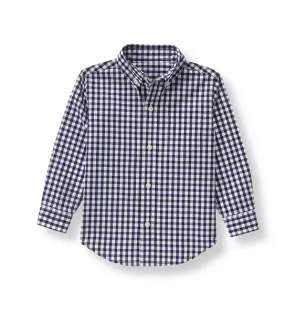 Janie and Jack Shirts-The Gingham Poplin Shirt navy gingham