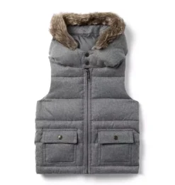 Janie and Jack Blazers & Vests|Jackets & Coats-The Hooded Puffer Vest grey heather herringbone