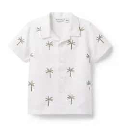 Janie and Jack Shirts-The Linen-Cotton Cabana Shirt white palm