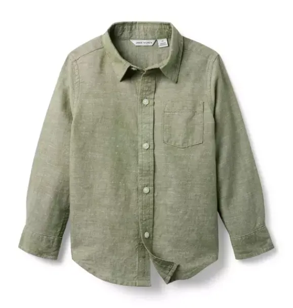 Janie and Jack Shirts-The Linen-Cotton Shirt lichen green heather