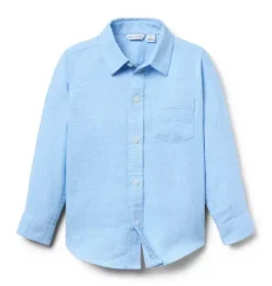 Janie and Jack Shirts-The Linen-Cotton Shirt soft blue heather