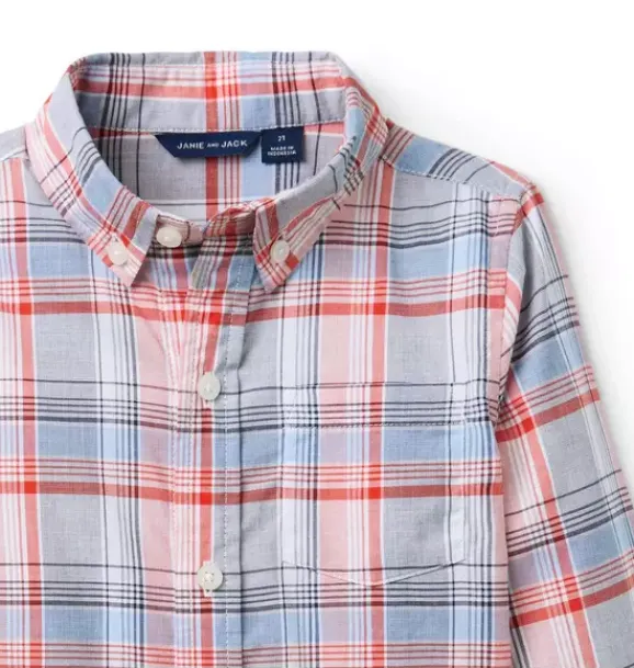 Janie and Jack Shirts-The Madras Plaid Shirt moto red plaid