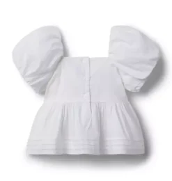 Janie and Jack Short Sleeve Tops-The Peplum Puff Sleeve Top white