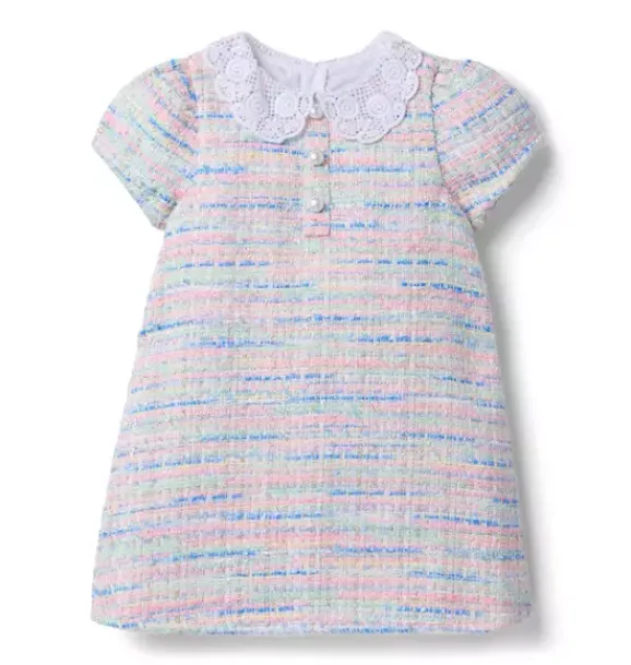 Janie and Jack Dresses-The Petal Collar Tweed Dress pale pink