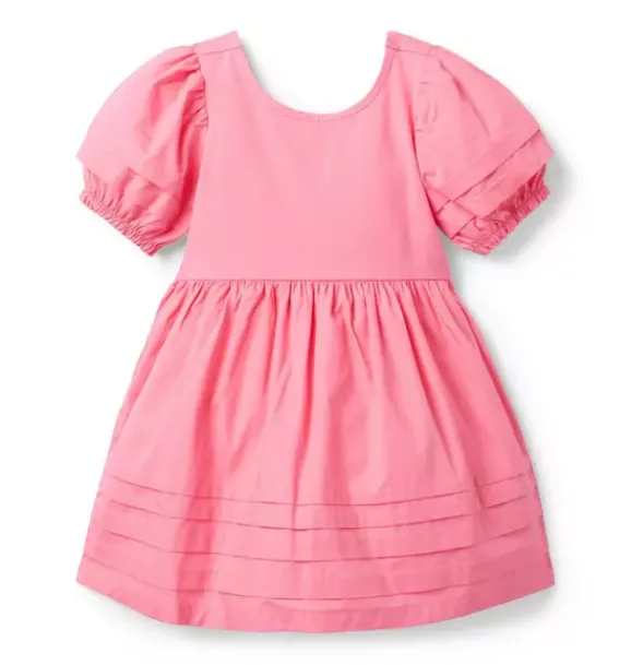 Janie and Jack Dresses-The Pintuck Puff Sleeve Dress blooming pink