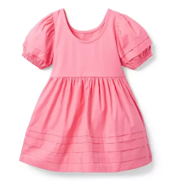 Janie and Jack Dresses-The Pintuck Puff Sleeve Dress blooming pink