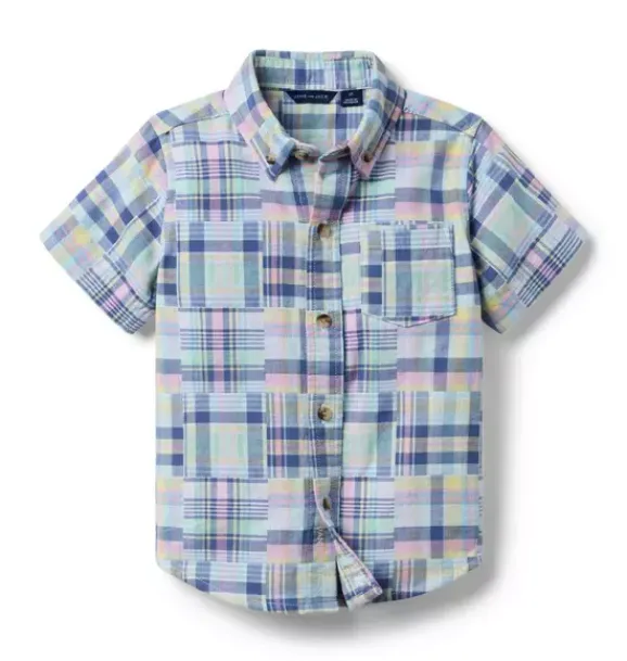 Janie and Jack Matching Sets|Shirts-The Plaid Patchwork Shirt light blue plaid