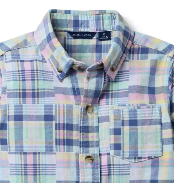 Janie and Jack Matching Sets|Shirts-The Plaid Patchwork Shirt light blue plaid