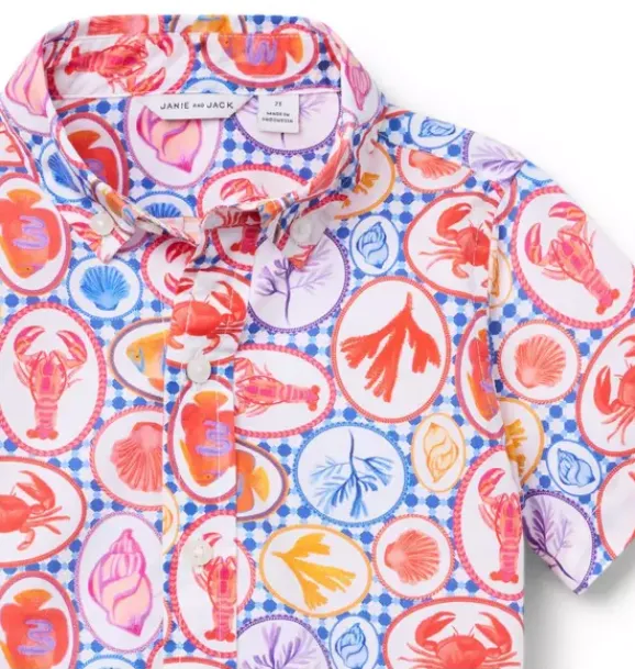 Janie and Jack Family Matching|Swim Outfits-The Poplin Shirt white ocean icon