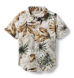 Janie and Jack Swim Outfits|Matching Sets-The Poplin Shirt white leaf