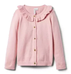 Janie and Jack Sweaters & Sweatshirts-The Ruffle Collar Cardigan pale pink