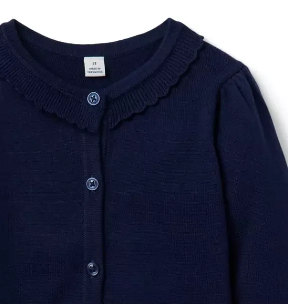 Janie and Jack Sweaters & Sweatshirts-The Scallop Trim Cardigan merchant marine