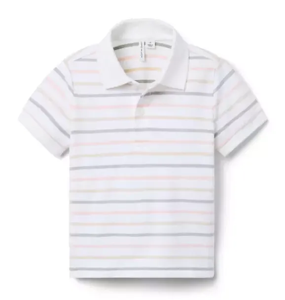 Janie and Jack Polos-The Striped Pique Polo white stripe