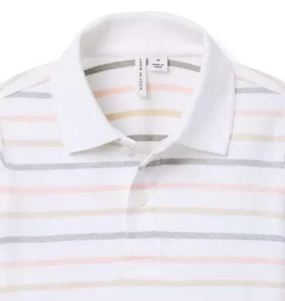 Janie and Jack Polos-The Striped Pique Polo white stripe