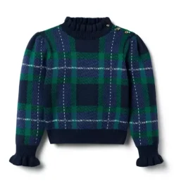 Janie and Jack Sweaters & Sweatshirts-The Tartan Sweater dark marine tartan