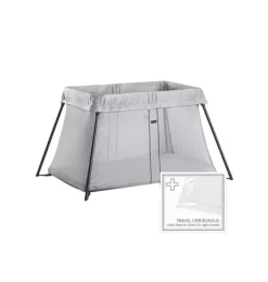 Janie and Jack Health And Safety-Travel Crib Light & Fitted Sheet Bundle Pack silver