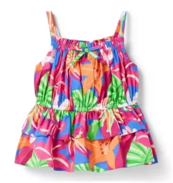 Janie and Jack Swim Outfits|Sleeveless Tops-Tropical Floral Peplum Top bold blue tropical floral