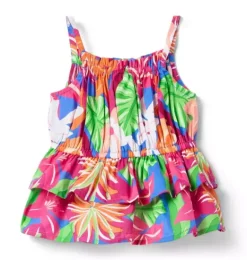 Janie and Jack Swim Outfits|Sleeveless Tops-Tropical Floral Peplum Top bold blue tropical floral