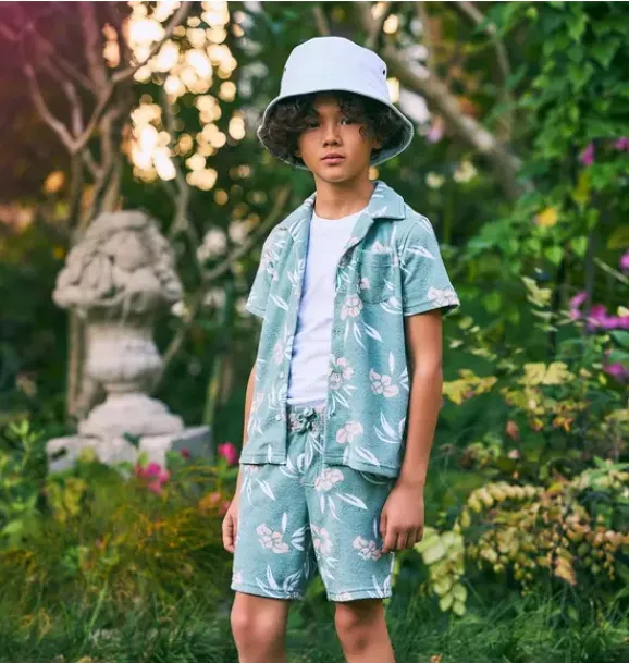 Janie and Jack Matching Sets|Shorts-Tropical Floral Terry Short chaparral green tropical floral