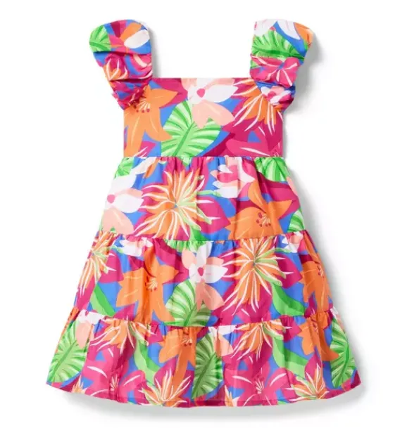 Janie and Jack Dresses-Tropical Floral Tiered Dress bold blue tropical floral