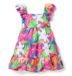 Janie and Jack Dresses-Tropical Floral Tiered Dress bold blue tropical floral