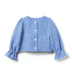 Janie and Jack Jackets & Coats-Tweed Ruffle Cuff Jacket ocean blue