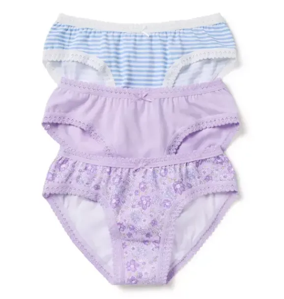 Janie and Jack Underwear|Underwear-Underwear Set Girls 3-Pack lilac, medium blue stripe and lilac floral