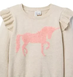 Janie and Jack Sweaters & Sweatshirts-Unicorn Ruffle Sweater nutmeg cream heather