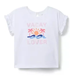 Janie and Jack Short Sleeve Tops-Vacay Ruffle Sleeve Tee white