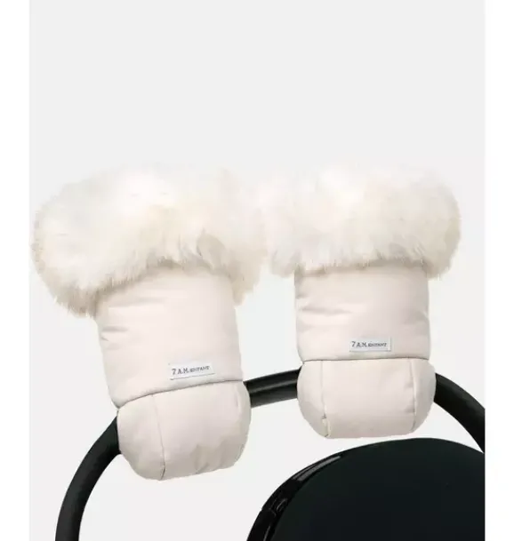 Janie and Jack Strollers-Warmmuffs - Tundra Plush heather beige - white faux fur