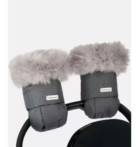 Janie and Jack Strollers-Warmmuffs - Tundra Plush heather grey dark - arctic faux fur