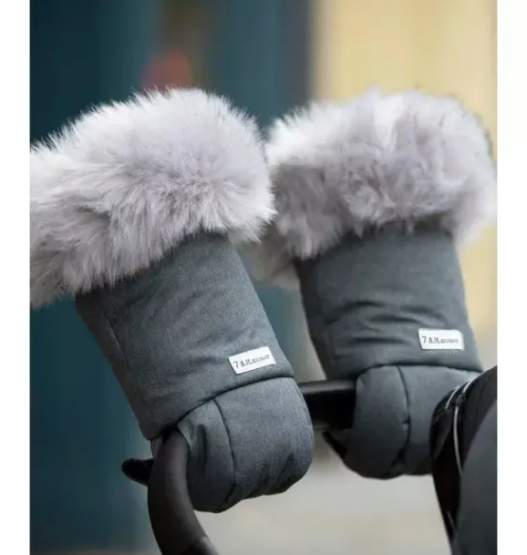 Janie and Jack Strollers-Warmmuffs - Tundra Plush heather grey dark - arctic faux fur