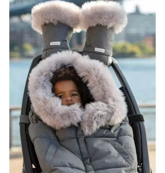 Janie and Jack Strollers-Warmmuffs - Tundra Plush heather grey dark - arctic faux fur