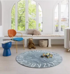 Janie and Jack Rugs-Washable Rug ABC Natural Vintage blue