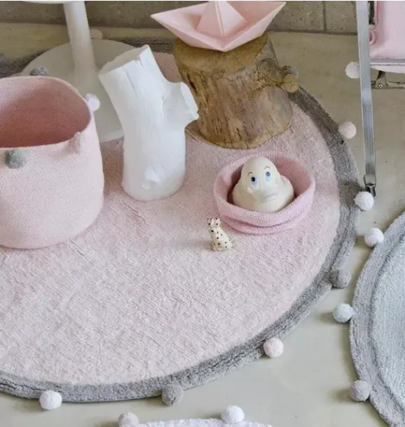 Janie and Jack Rugs-Washable Rug Bubbly Soft Pink - Grey rose