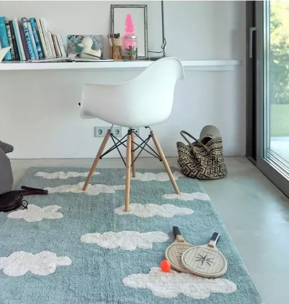 Janie and Jack Rugs-Washable Rug Clouds Blue vintage