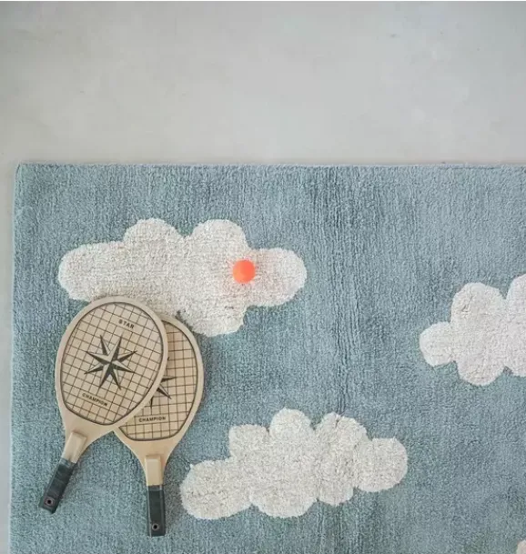 Janie and Jack Rugs-Washable Rug Clouds Blue vintage
