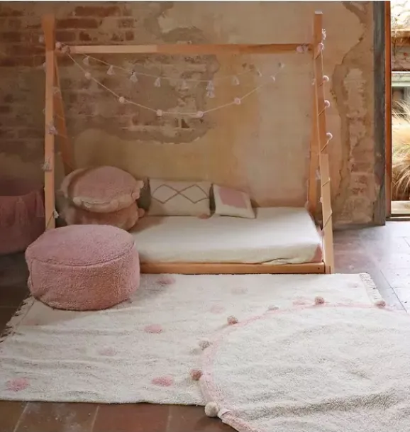 Janie and Jack Rugs-Washable Rug Hippy Dots Vintage Nude natural and rose