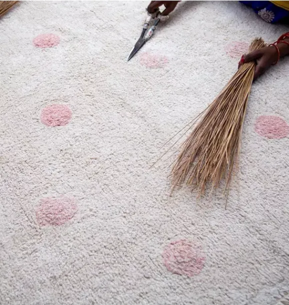 Janie and Jack Rugs-Washable Rug Hippy Dots Vintage Nude natural and rose