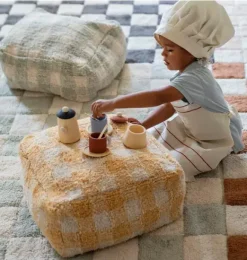 Janie and Jack Rugs-Washable Rug Kitchen Tiles Blue Sage natural and blue