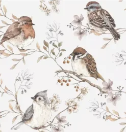 Janie and Jack Wallpaper-White/Gray Birds Wallpaper multi