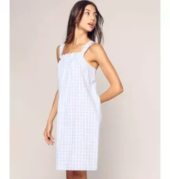 Janie and Jack Adult Pajamas|Petite Plume-Women's Twill Annabelle Nightgown in light blue gingham